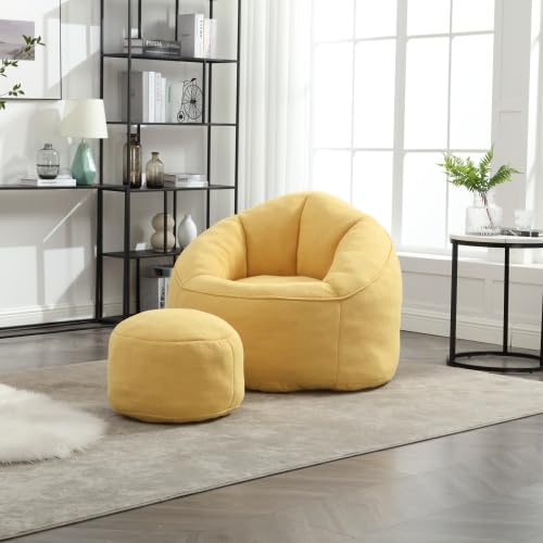 Yellow Memory Foam Bean Bag Chair with Ottoman M117570