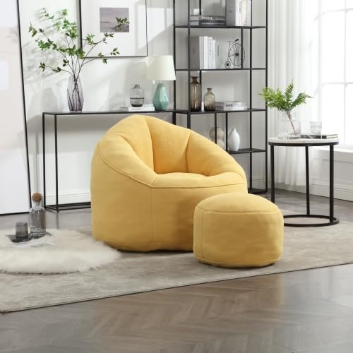 Yellow Memory Foam Bean Bag Chair with Ottoman M117570