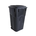 32 Gallon Black Wheeled Plastic Garbage Can with Attached Lid V5582