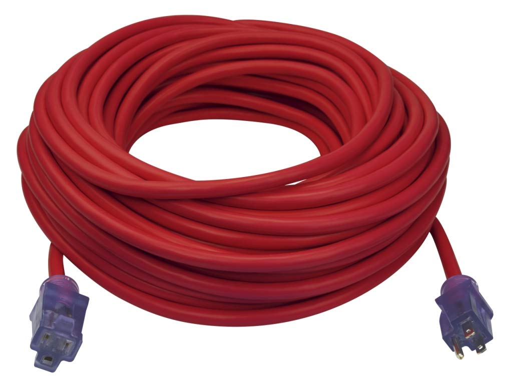 100-Foot 12/3 SJTW Outdoor Extension Cord with Light Indicator, Neon Red R677