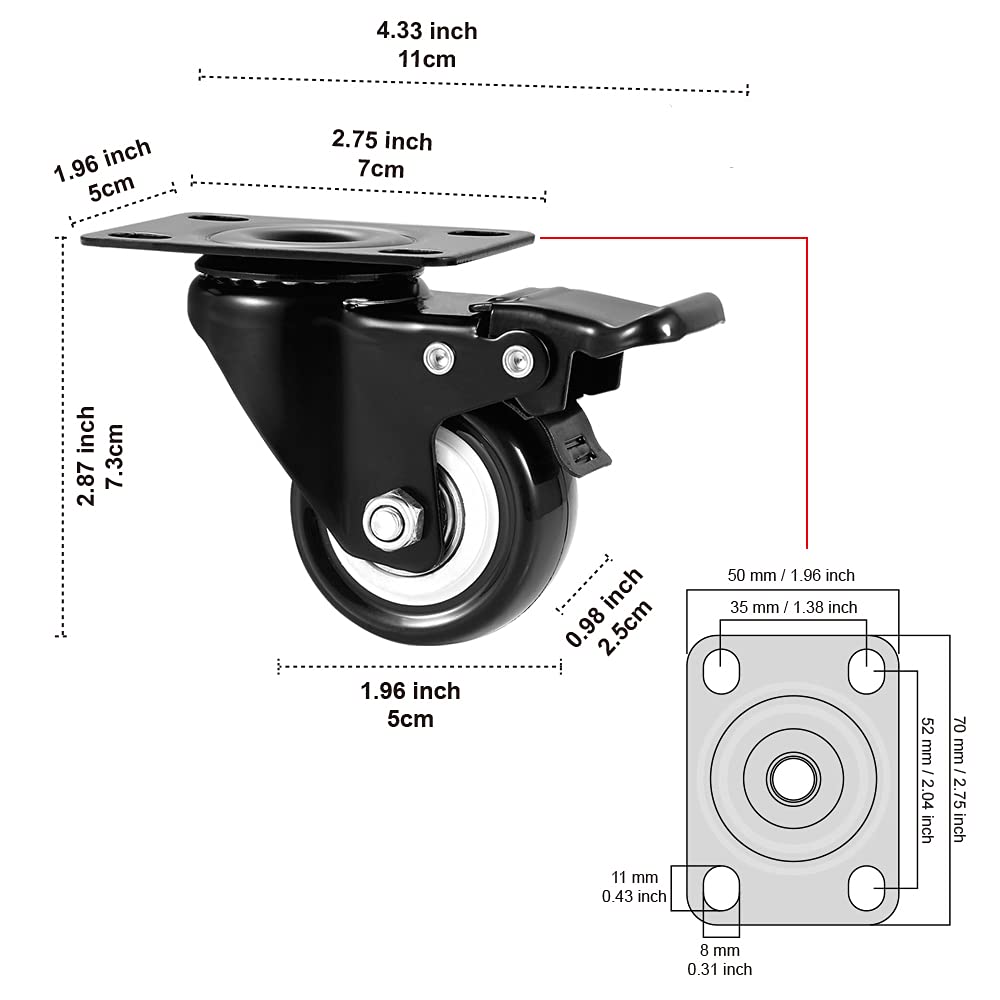 2" Caster Wheels Set of 4 with Brake O526