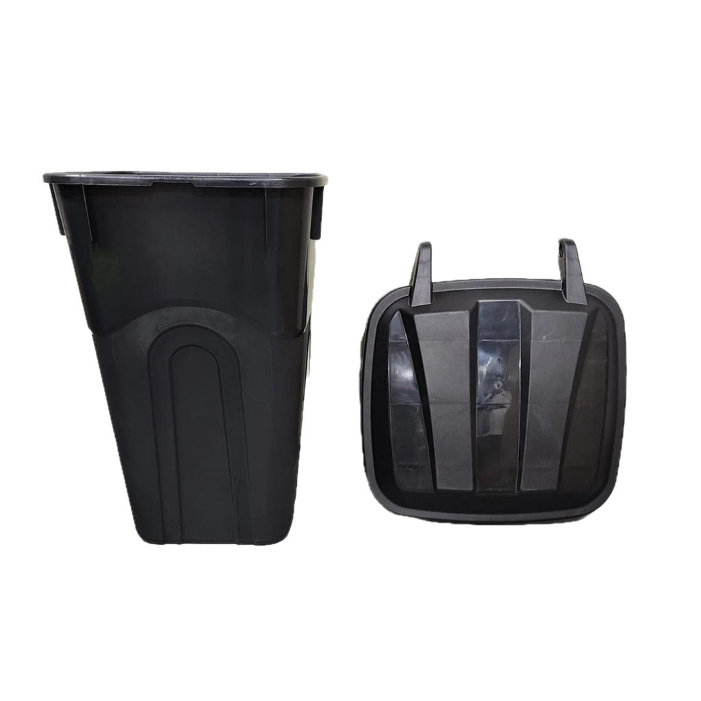 32 Gallon Black Wheeled Plastic Garbage Can with Attached Lid V5582
