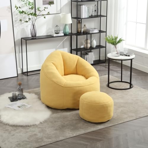 Yellow Memory Foam Bean Bag Chair with Ottoman M117570
