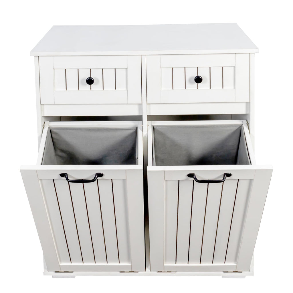 White Tilt Out Trash Cabinet with 2 Drawers A120