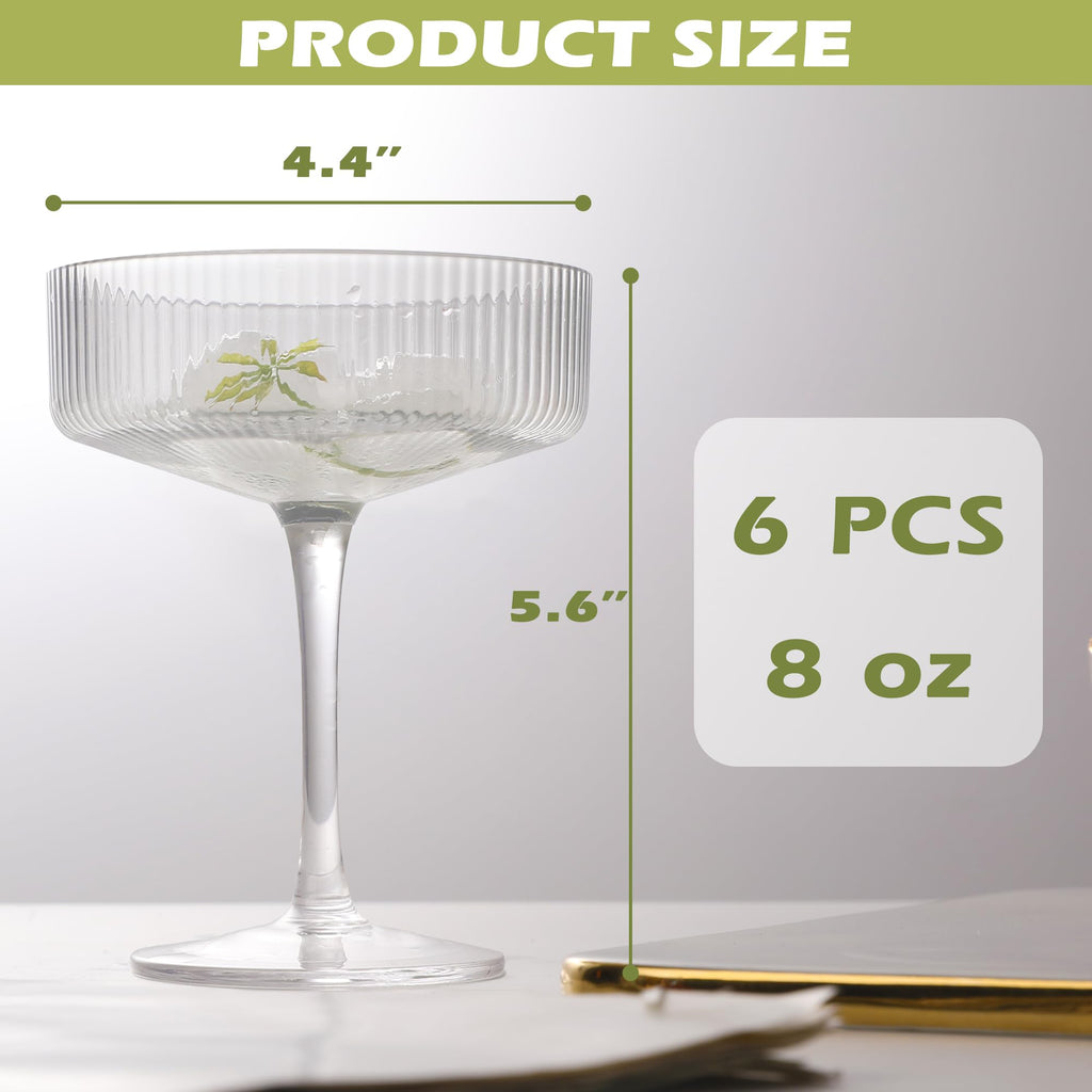 Champagne Coupe Glasses Set of 6, 8 oz Crystal Cocktail Glassware R883010