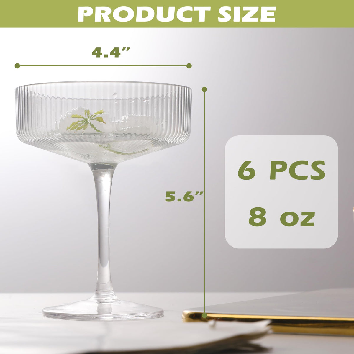 Champagne Coupe Glasses Set of 6, 8 oz Crystal Cocktail Glassware R883010