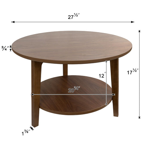 2-Tier Round Wood Coffee Table with Storage Shelf S9811