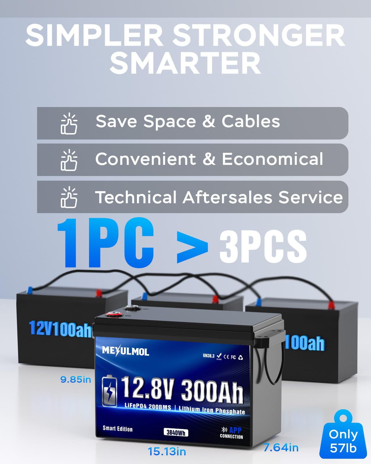 12V 300Ah LiFePO4 Lithium Battery with 200A BMS E37806