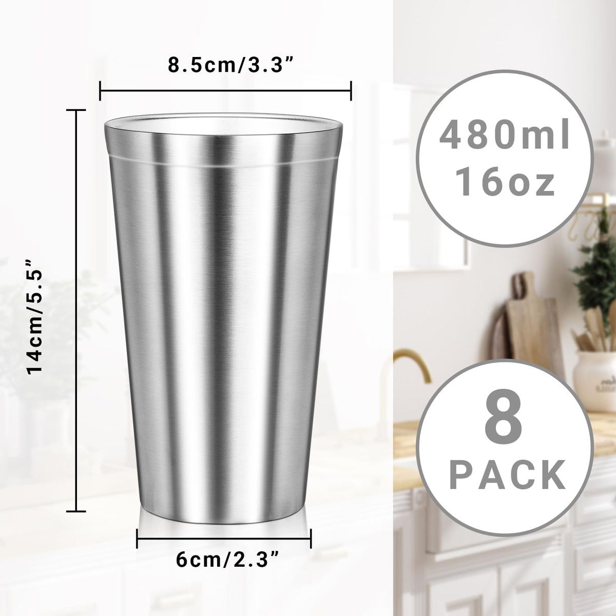 16 oz Stainless Steel Insulated Tumbler 8 Pack Y587