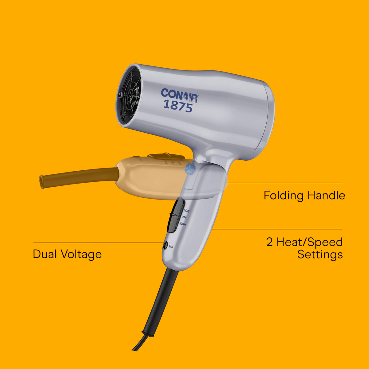 Compact Folding Dual Voltage 1875W Hair Dryer J771