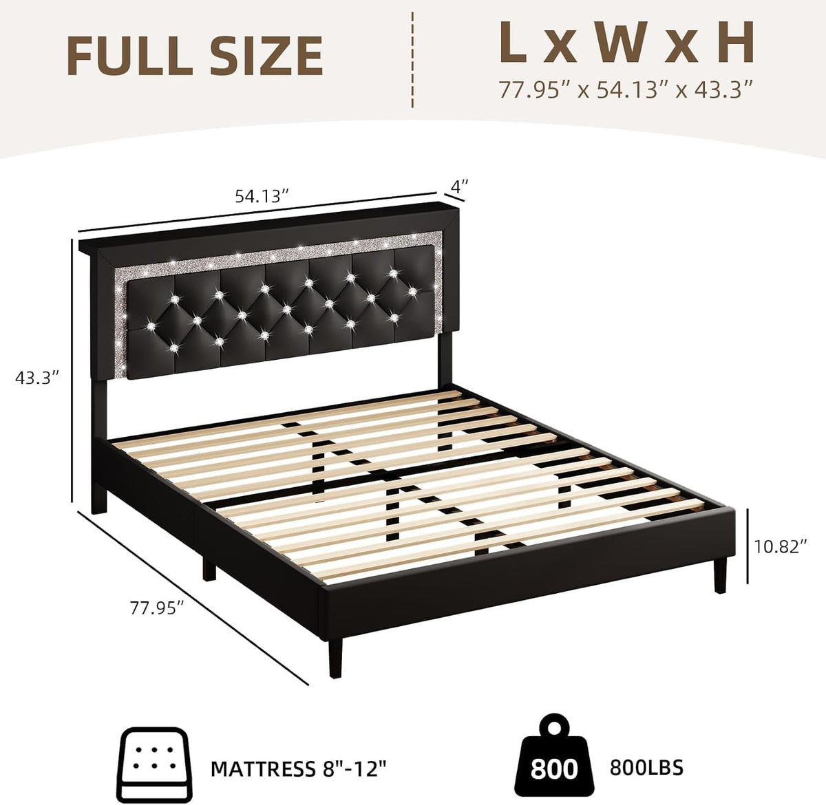 Black Full Bed Frame with LED Lights K1405