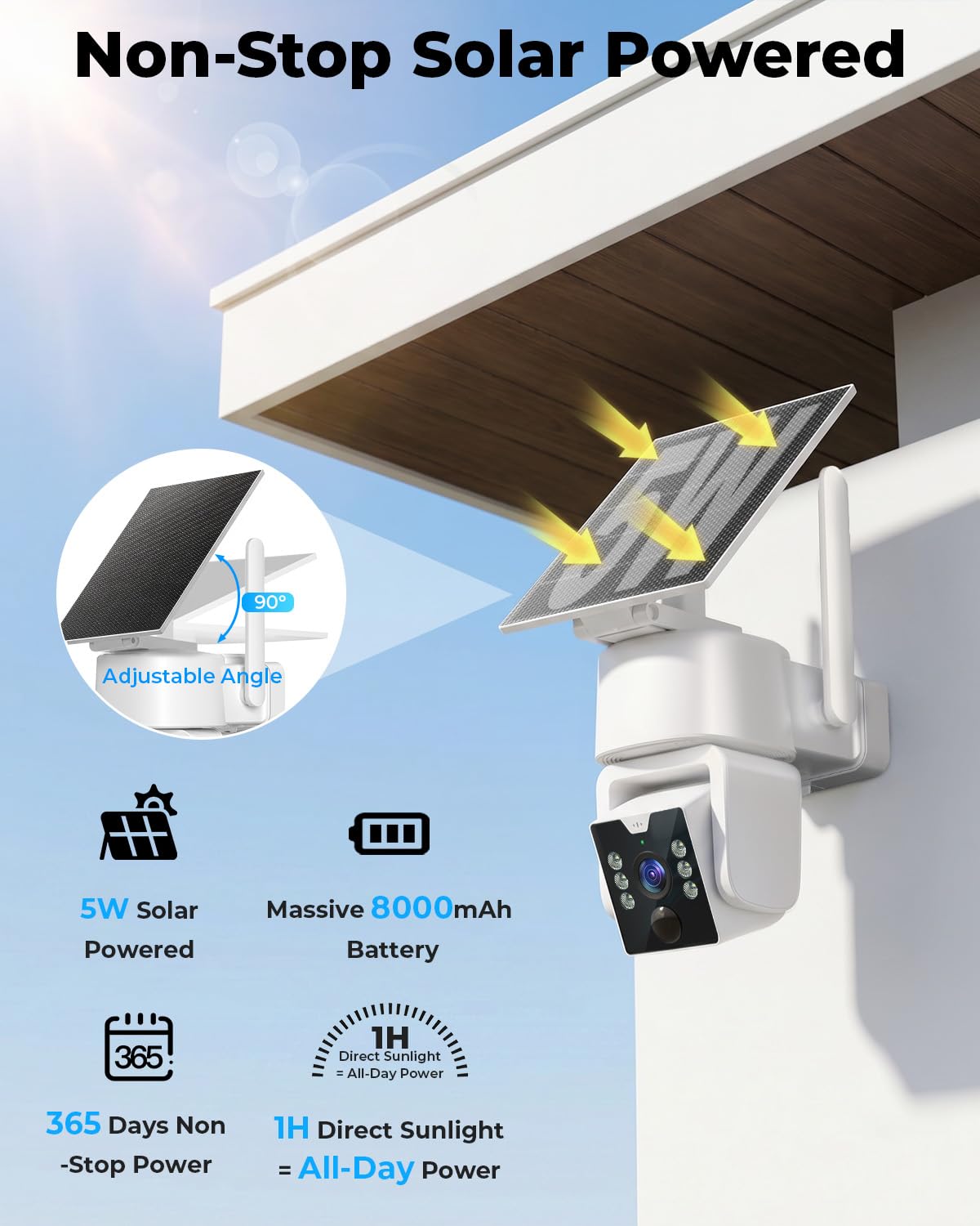 4MP Solar Powered 360° PTZ Outdoor Security Camera M939