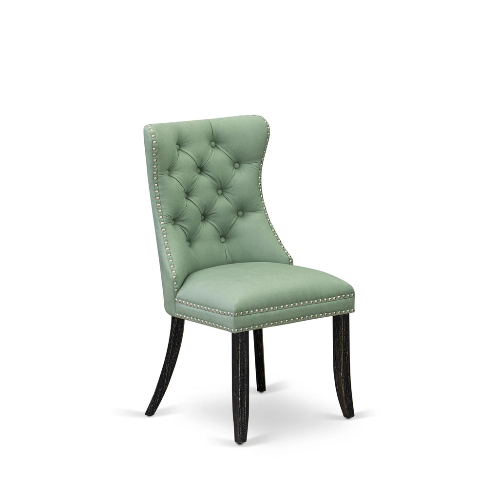 Button Tufted Nailhead Willow Green Polyester Upholstered Dining Chairs, Set of 2 R170843