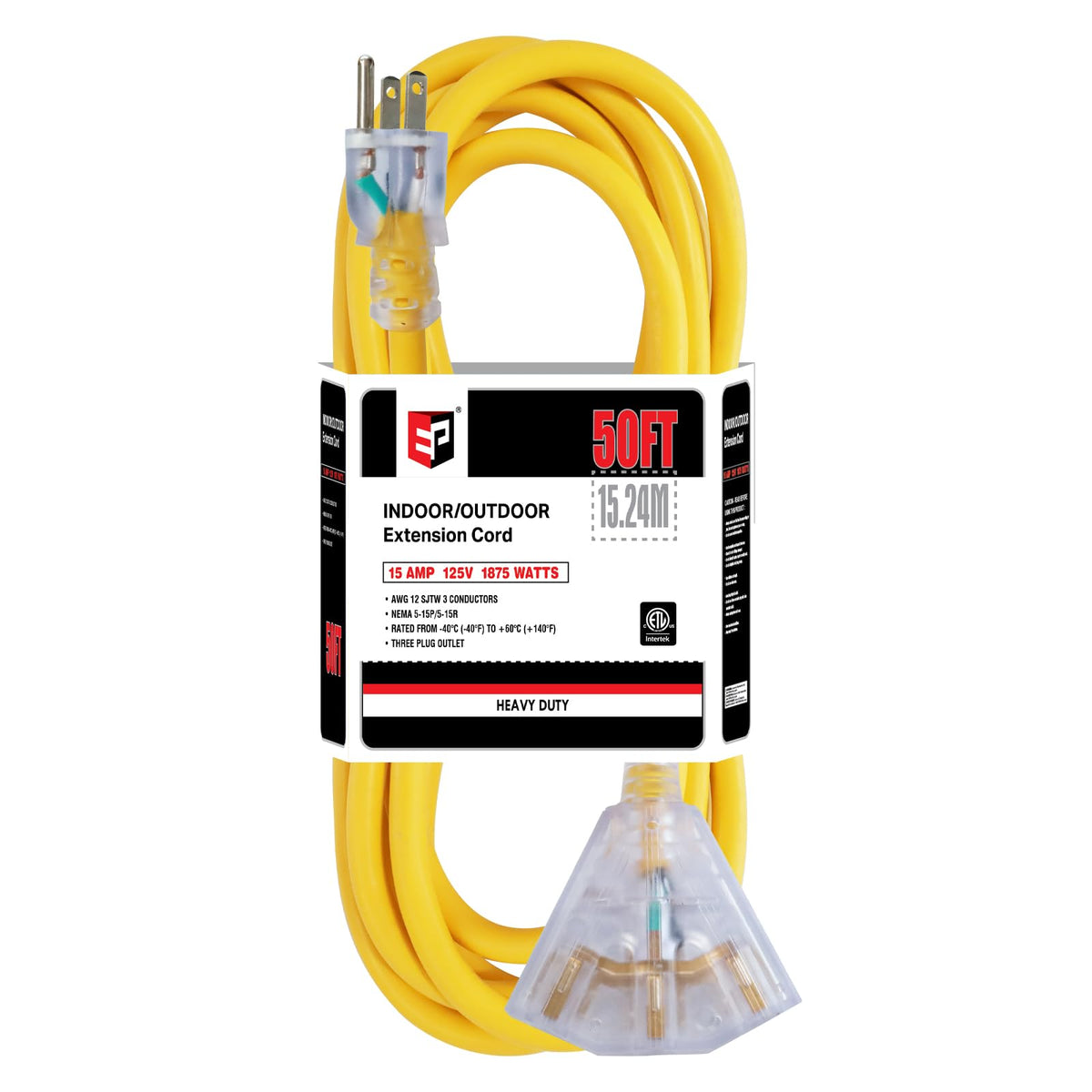 50 Ft Outdoor Extension Cord 3 Outlets Yellow X205
