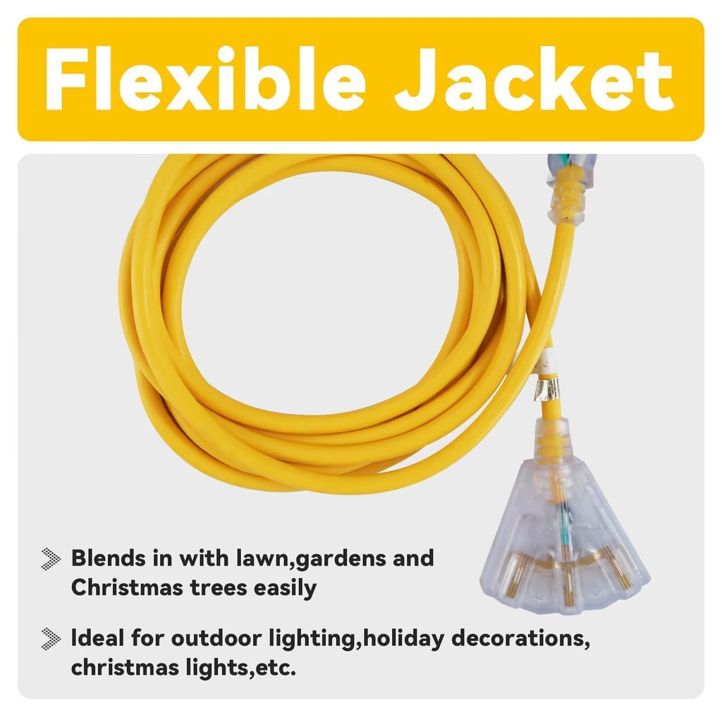 50 Ft Outdoor Extension Cord 3 Outlets Yellow X205
