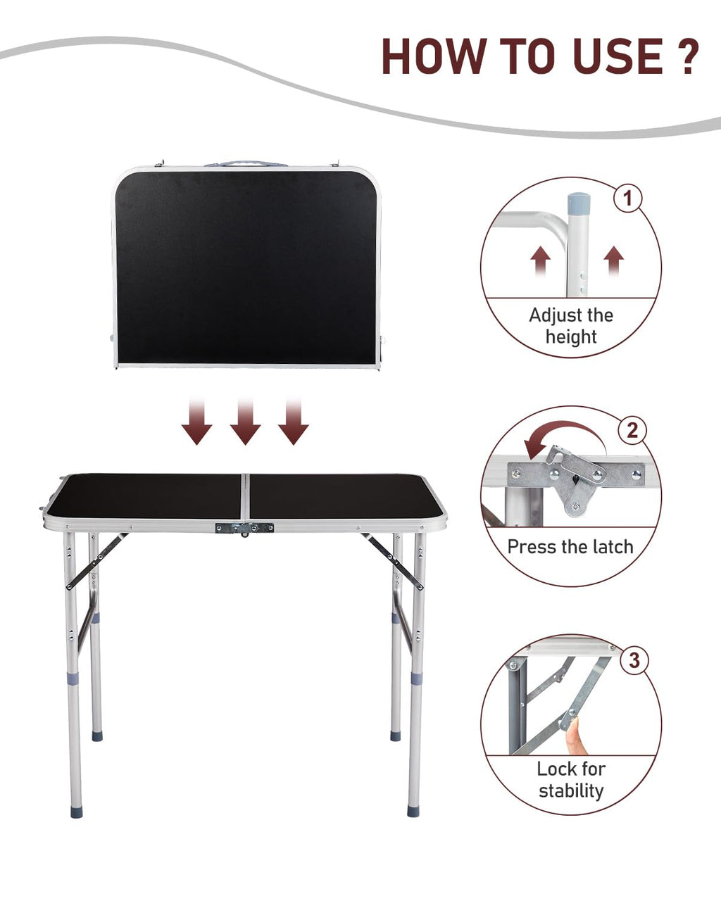 Portable Folding Camping Table Black K826