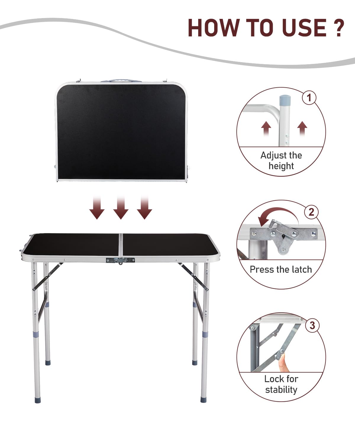Portable Folding Camping Table Black K826