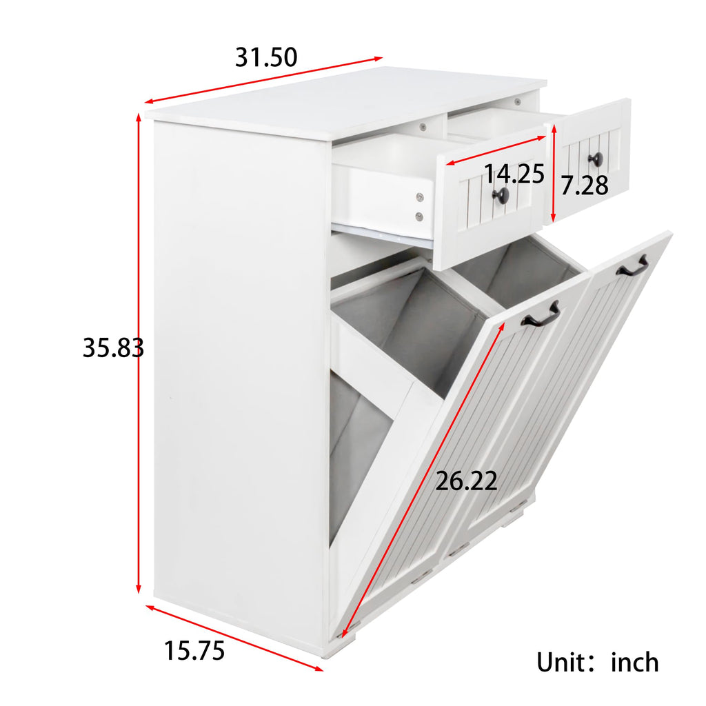 White Tilt Out Trash Cabinet with 2 Drawers A120
