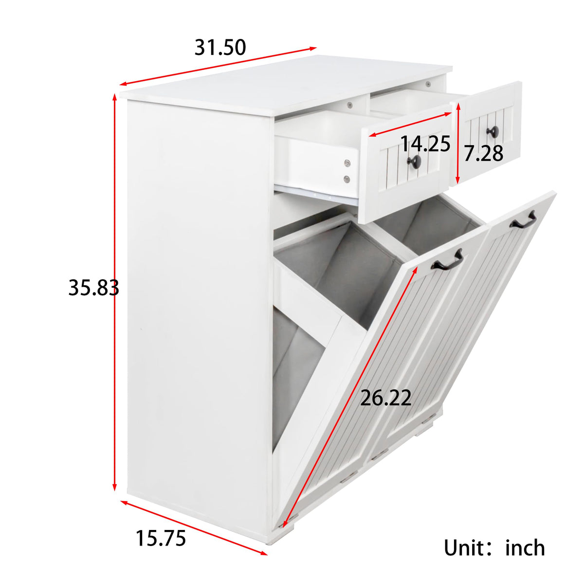 White Tilt Out Trash Cabinet with 2 Drawers A120
