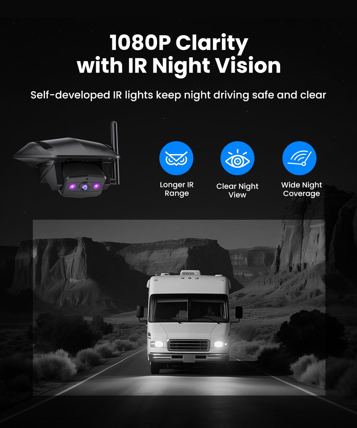 Wireless RV Backup Camera System with 7.2” 3 Split-Screen Monitor W769