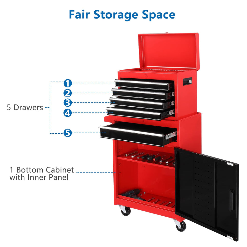 5 Drawer Rolling Tool Chest with Lockable Wheels Q4061