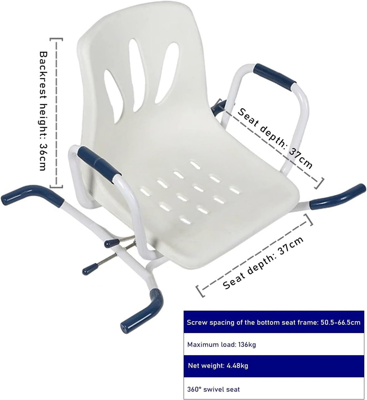 Rotating Shower Stool Seat with Arms and Back Support V5535