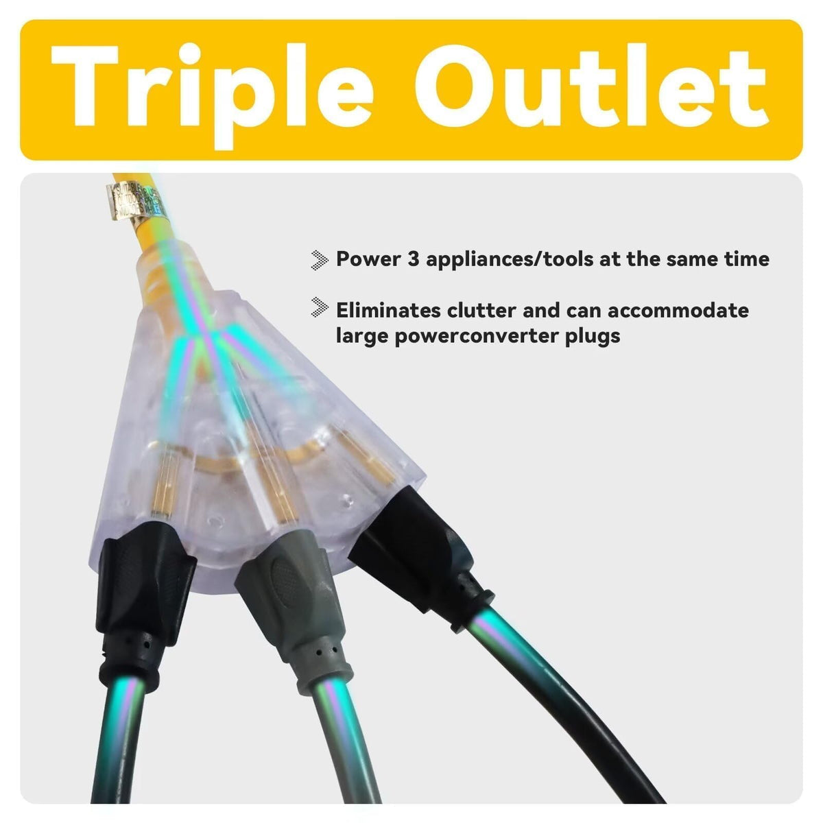 50 Ft Outdoor Extension Cord 3 Outlets Yellow X205