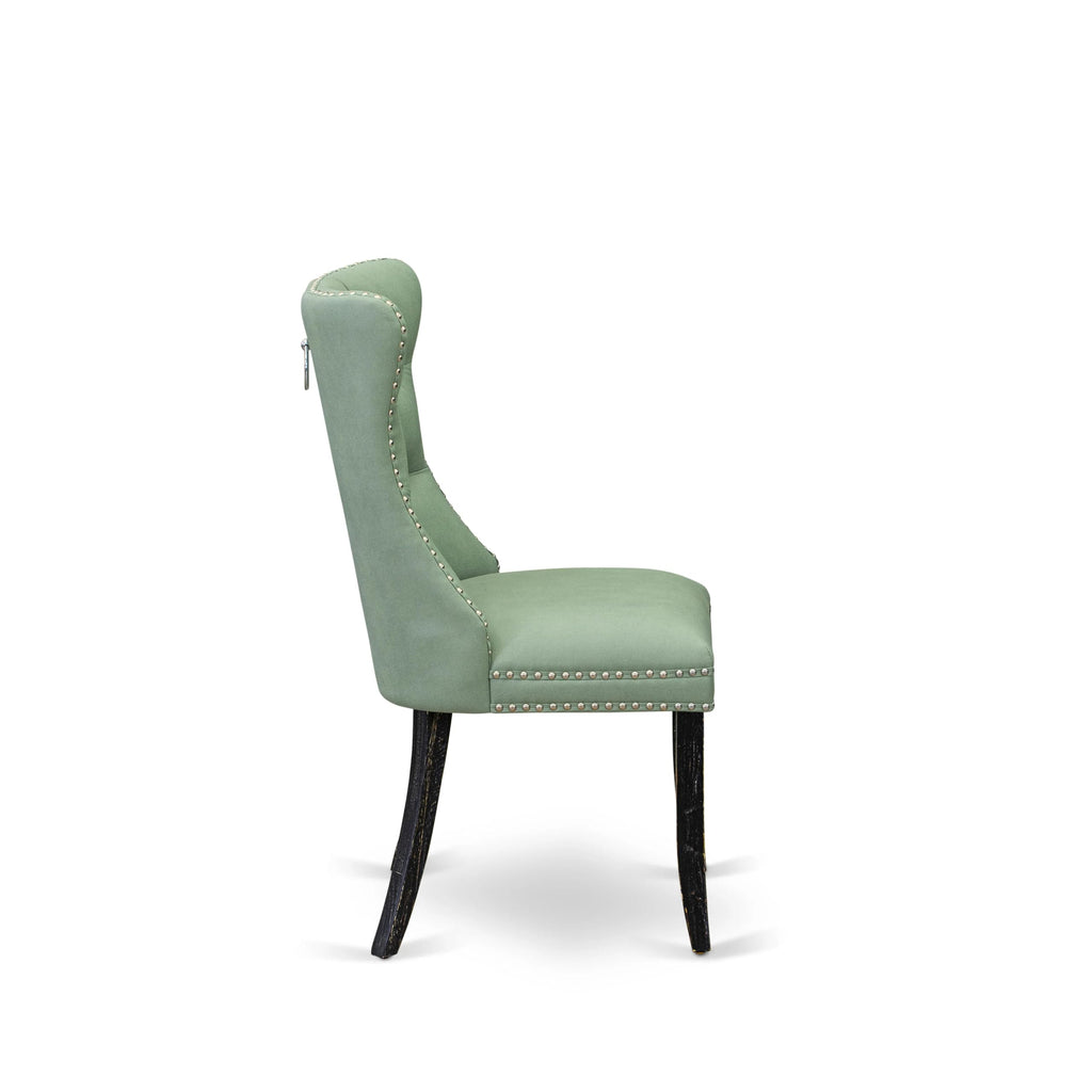 Button Tufted Nailhead Willow Green Polyester Upholstered Dining Chairs, Set of 2 R170843