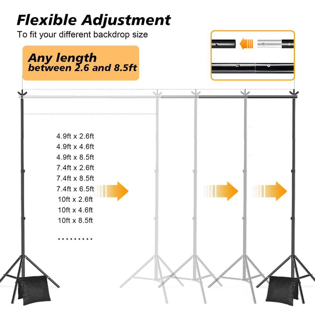 8.5 x 10ft Adjustable Backdrop Stand Support Kit with Sandbag, Clamp and Carry Bag E221