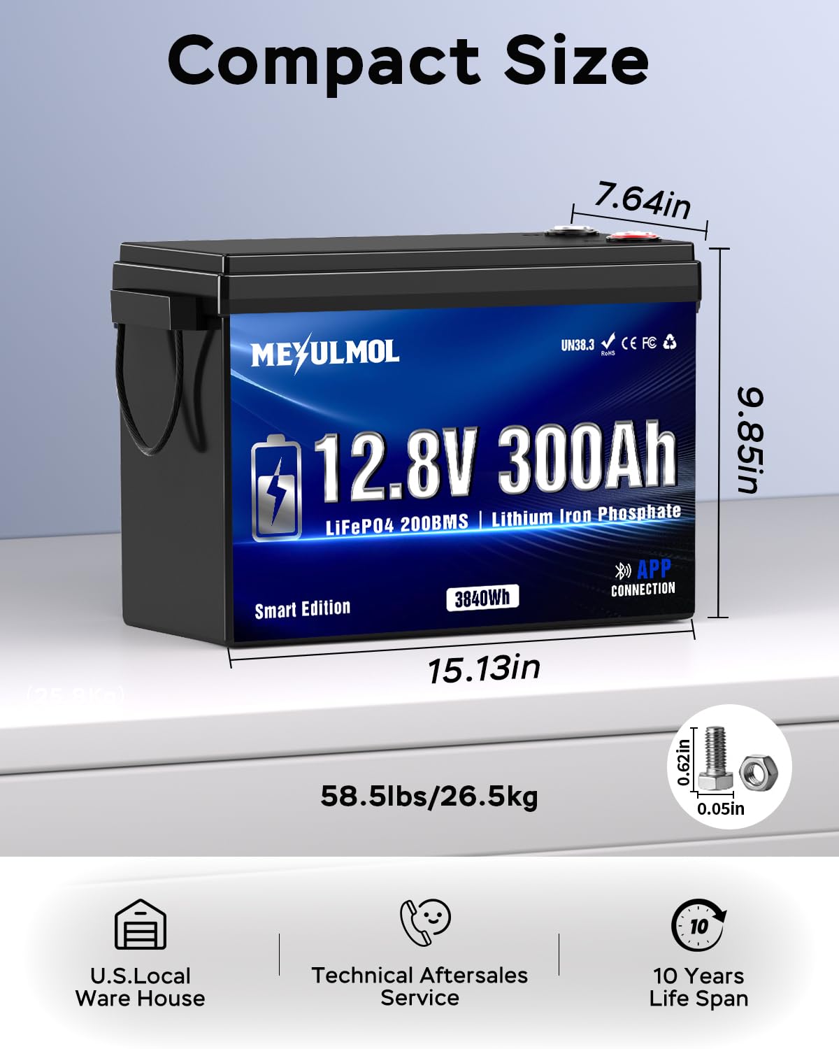 12V 300Ah LiFePO4 Lithium Battery with 200A BMS E37806