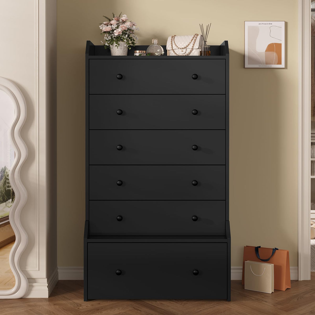 6 Drawer Tall Black Dresser N5852