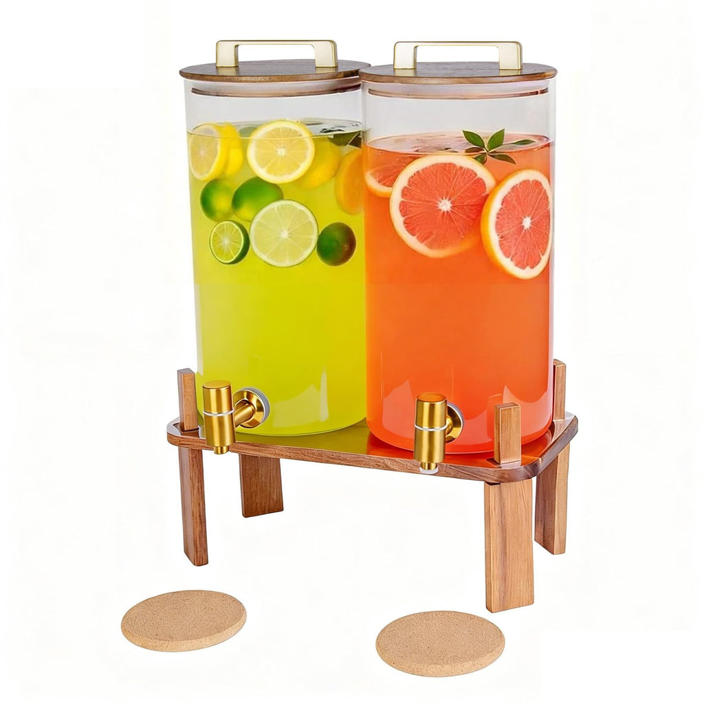 2 Pack 1.5 Gallon Glass Beverage Dispenser with Wooden Lid I562964