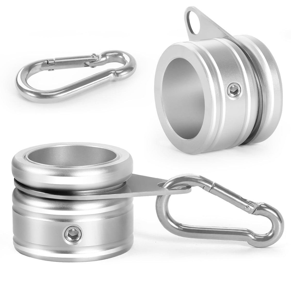 Aluminum Alloy Flag Pole Rings 360° Rotating with Carabiner, Pack of 2 V657