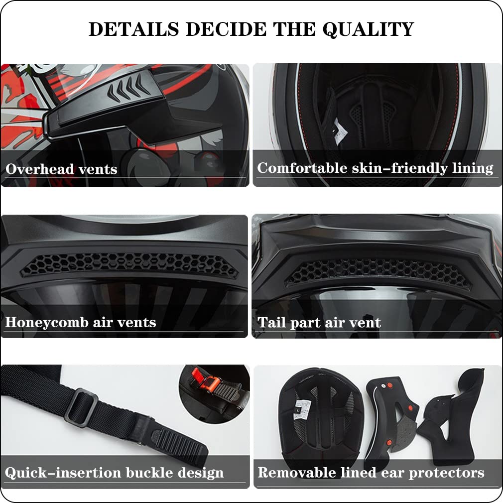 Bluetooth Motorcycle Helmet Anti-Fog Flip Up Full Face DOT Approved K737002