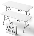 6FT Folding Table, Heavy Duty Plastic Utility Table with Handle, White, 2 Pack P349