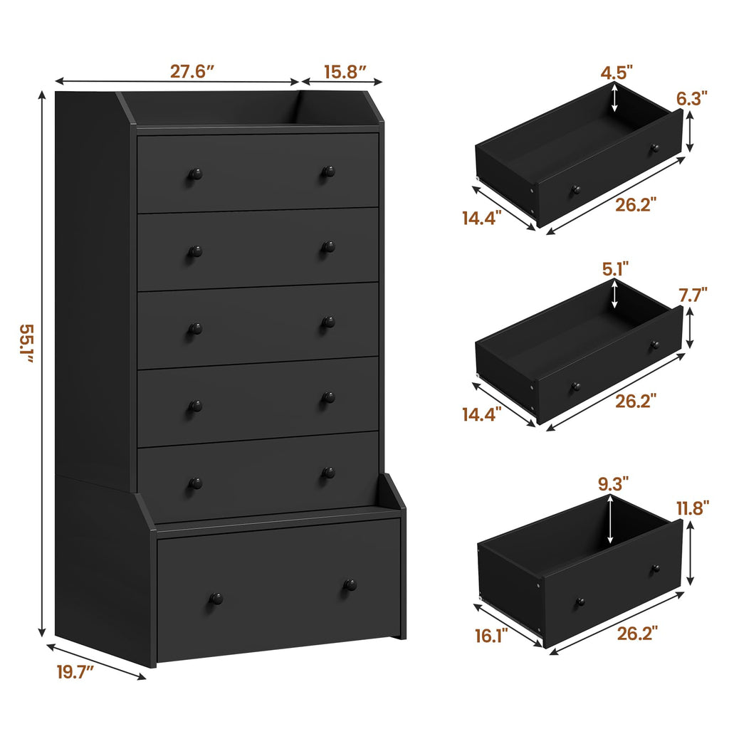 6 Drawer Tall Black Dresser N5852
