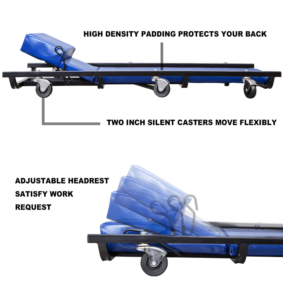 40" Padded Mechanic Creeper with 6 Casters, Blue T878384
