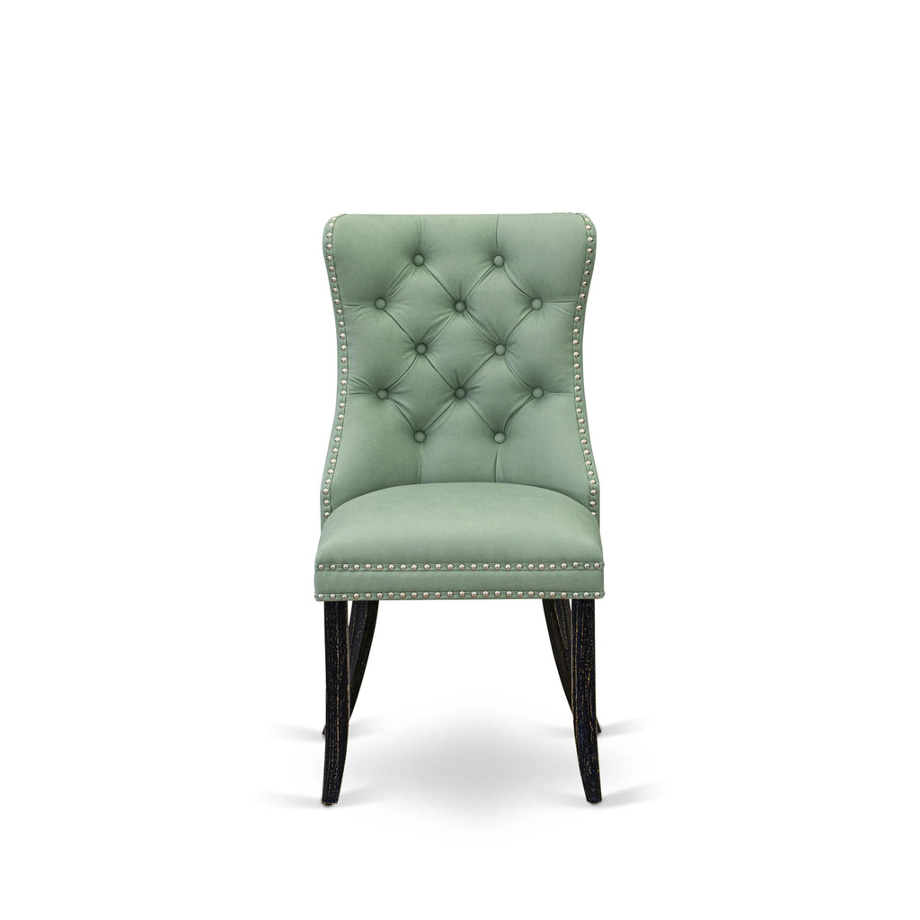 Button Tufted Nailhead Willow Green Polyester Upholstered Dining Chairs, Set of 2 R170843