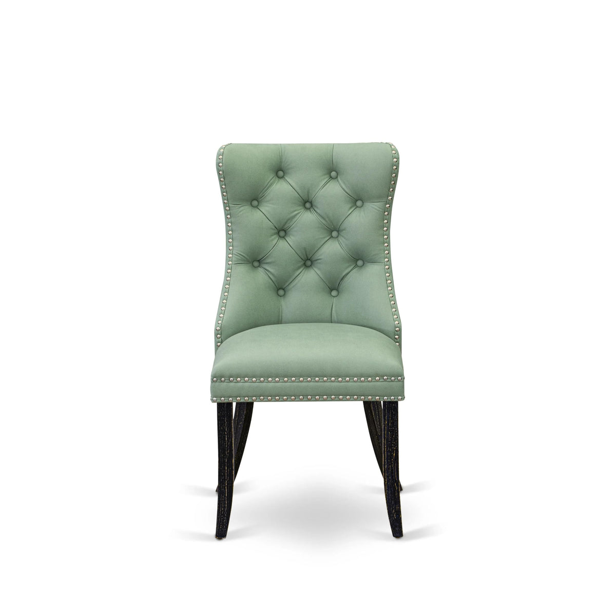 Button Tufted Nailhead Willow Green Polyester Upholstered Dining Chairs, Set of 2 R170843