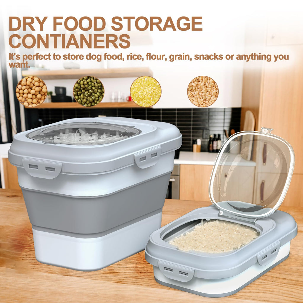 Collapsible Dog Cat Food Storage Container with Scoop Grey F557
