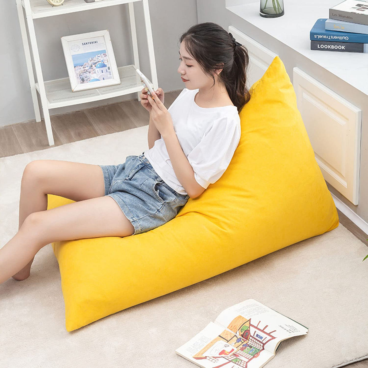 Yellow Beanbag Stuffed Animal Storage Chair Cover F101