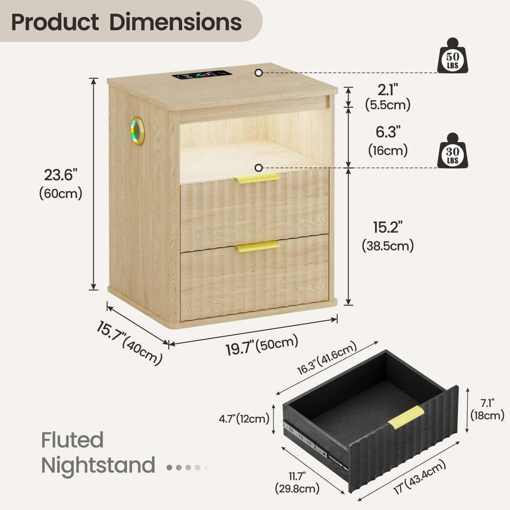 LED Nightstand with Charging Station and 2 Drawers M17262