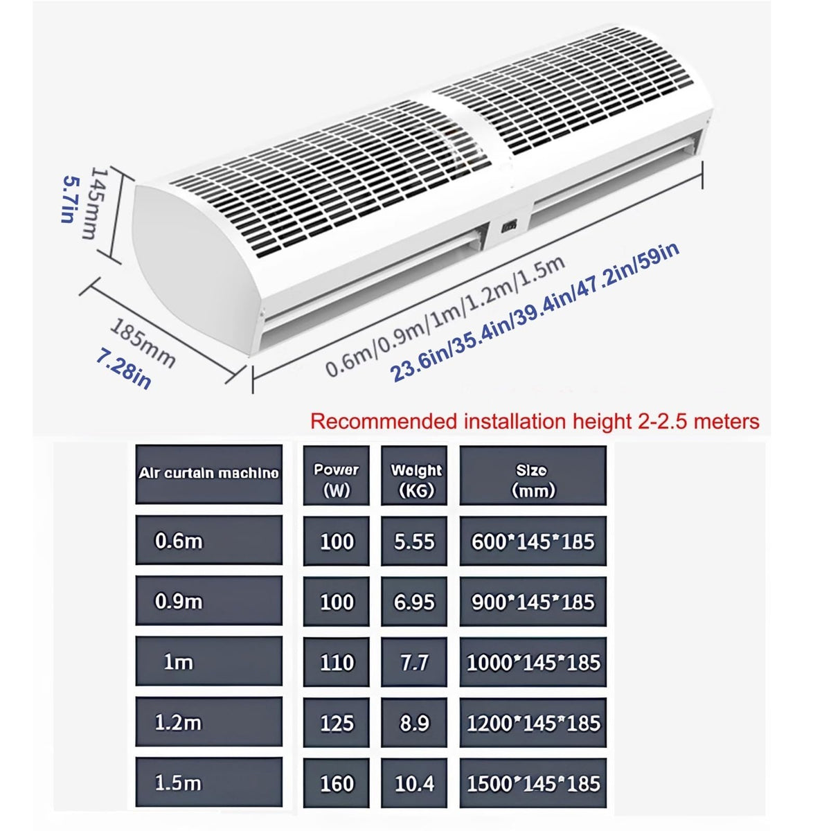 Outdoor Air Curtain Machine with Large Air Volume, 2 Speed and Wind Direction Adjustable A9519