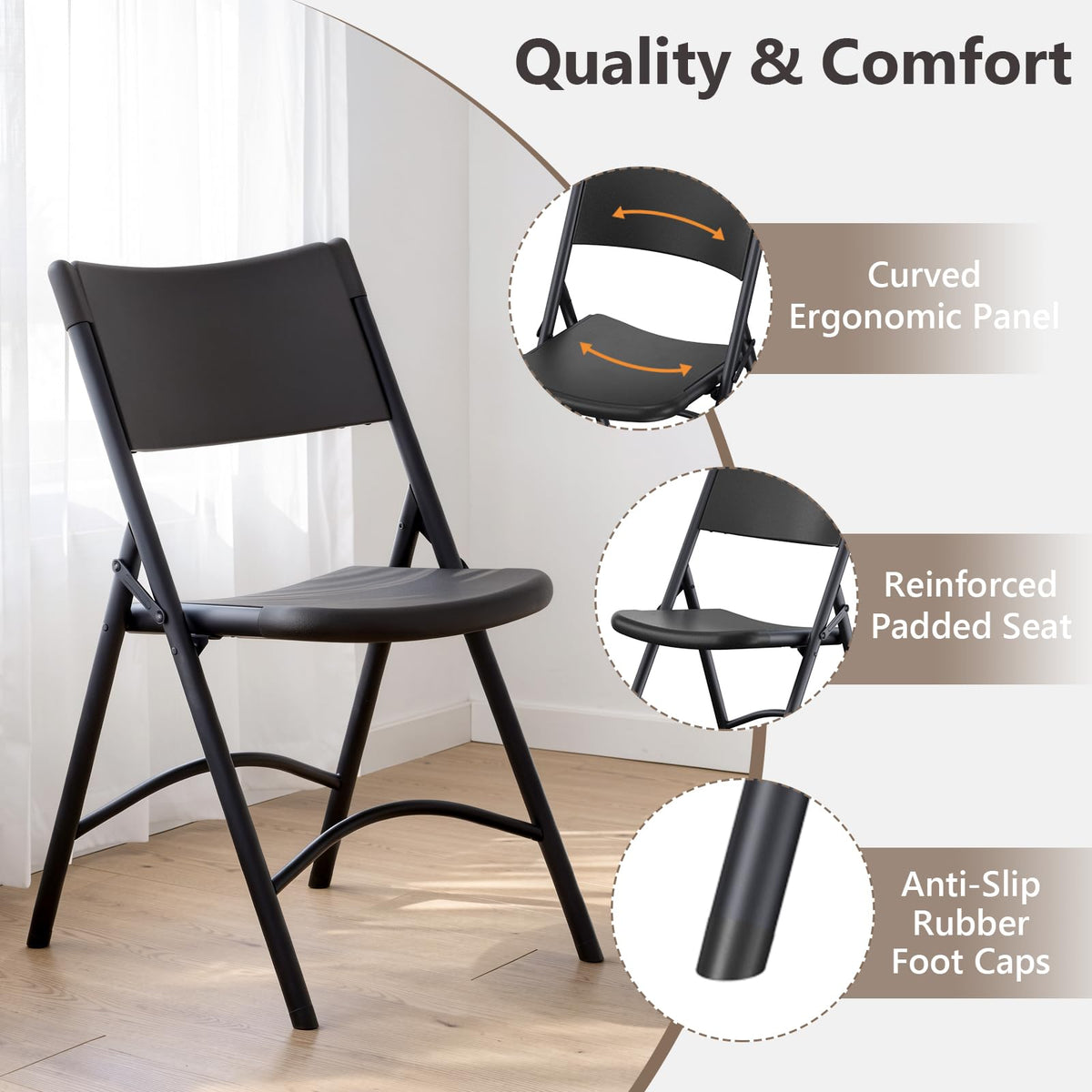 4 Pack Black Heavy Duty Folding Chair T4904