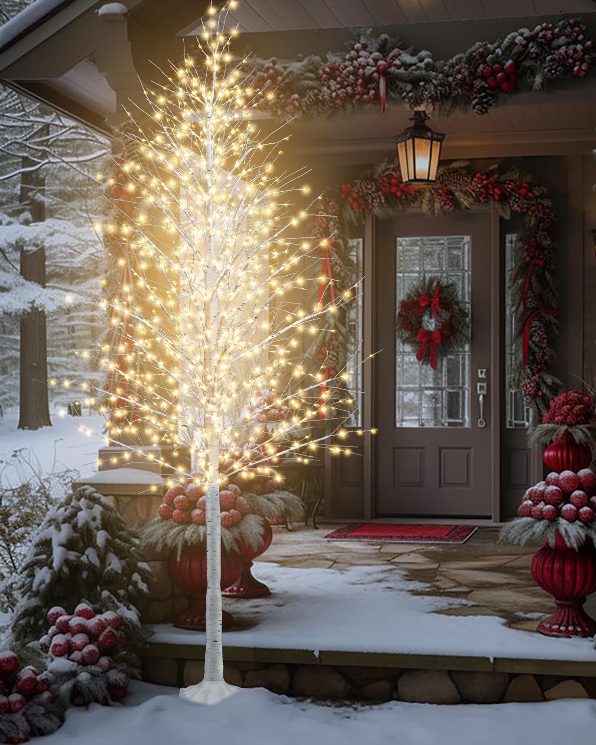 8FT Lighted White Artificial Christmas Twig Tree with 1440 Warm White LEDs Q90705