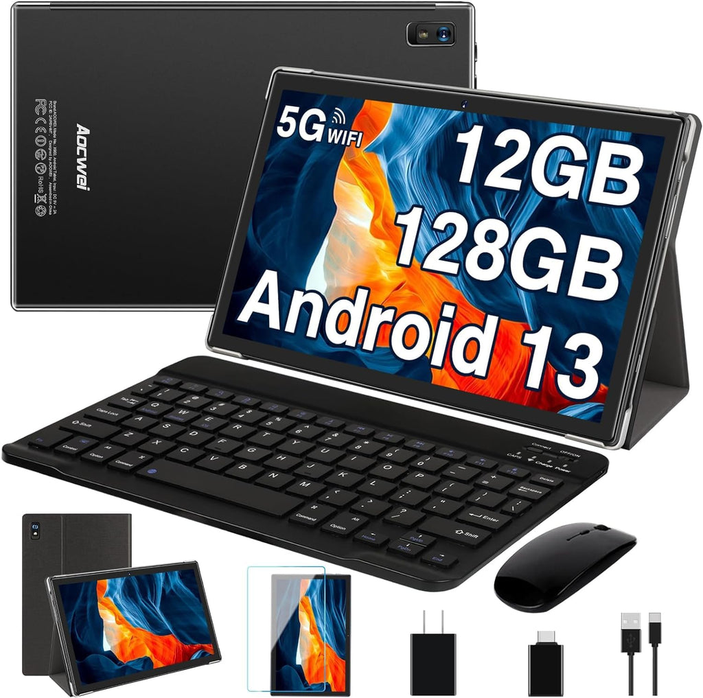 Black 12GB RAM 128GB ROM 10 Inch Android Tablet with Keyboard S847