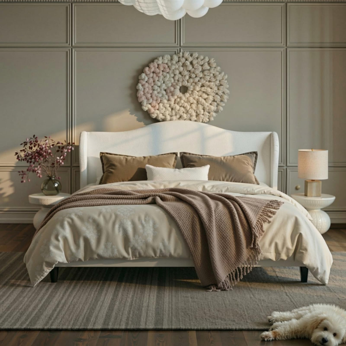 Queen Size White Velvet Bed Frame V181239
