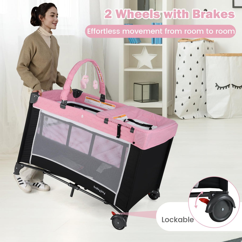 3 in 1 Pink Pack and Play Baby Crib Bassinet S708