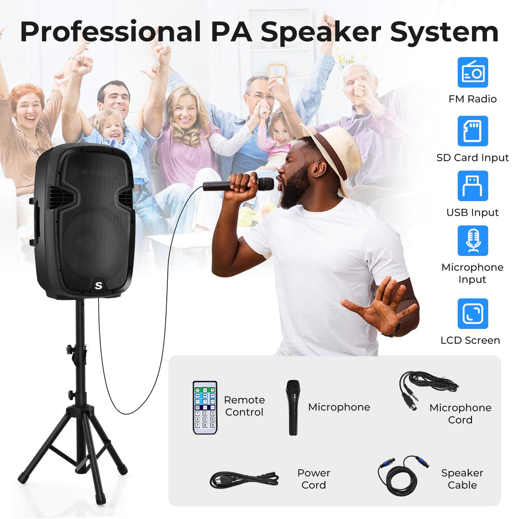 12" 2000W Portable 2-Way Powered PA Speaker System Combo Set Q812