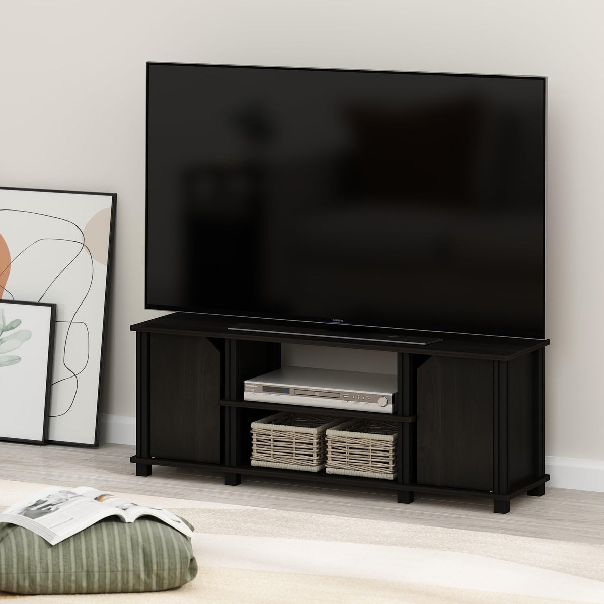 3-Tier Open Shelf TV Stand with Cabinets D26309